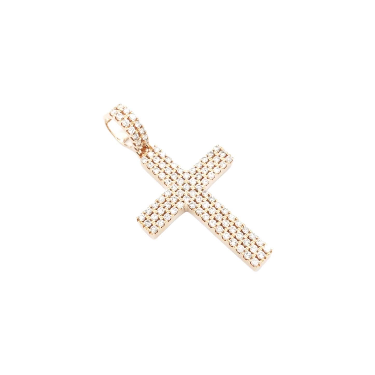 14k Three Row Diamond Cross With 1.69 Carats Of Diamonds #14312