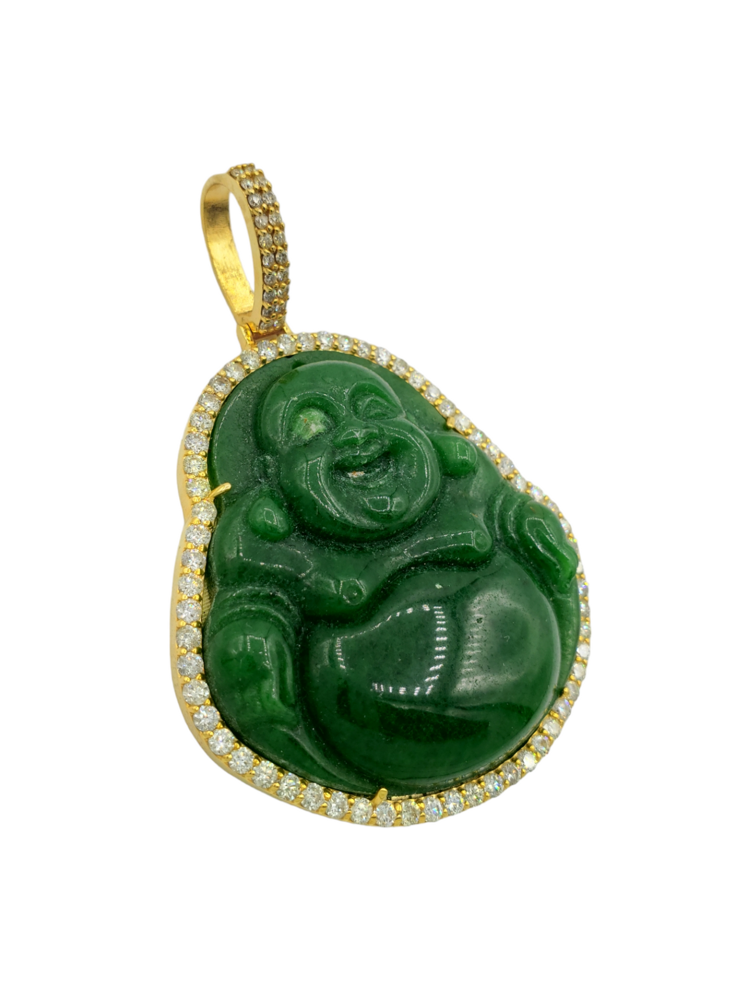 14k Yellow Gold Diamond Buddha With Green Jade #26264