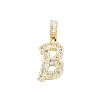 14k Gold Baguette Diamond Letter Pendants