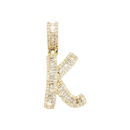 14k Gold Baguette Diamond Letter Pendants