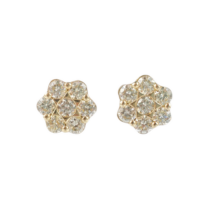 14k Yellow Gold Diamond Flower Earrings #21324