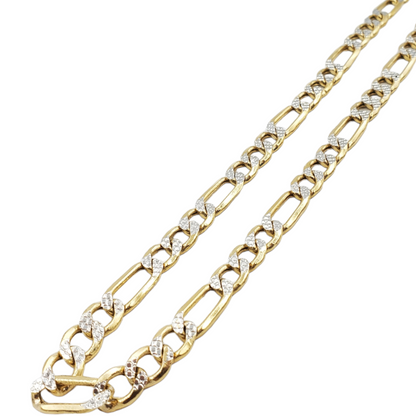 14K Gold- Hollow Figaro Diamond Cut (Pave) Chain