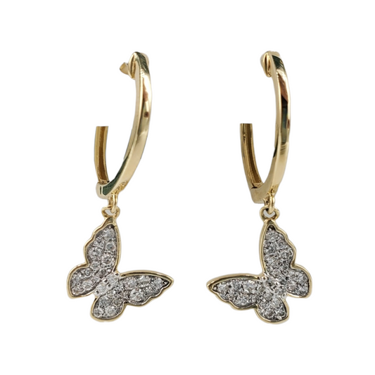 14k Gold Diamond Butterly Dangle Earrings #25236