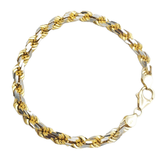 14K Yellow Gold Diamond Cut (Pave)- Solid Rope Bracelet
