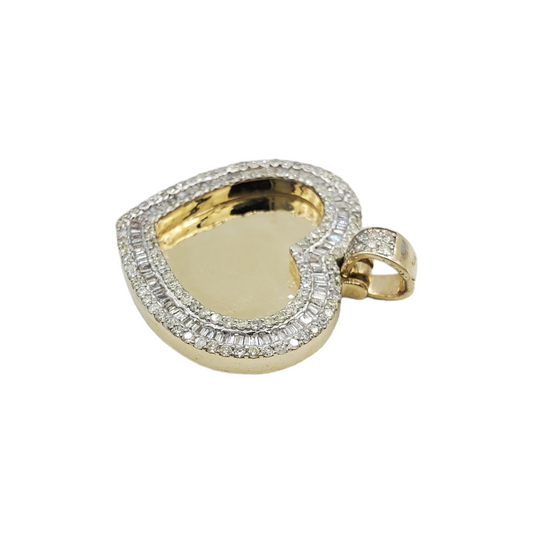 10k Gold Baguette Diamond Heart Picture Pendant #20664