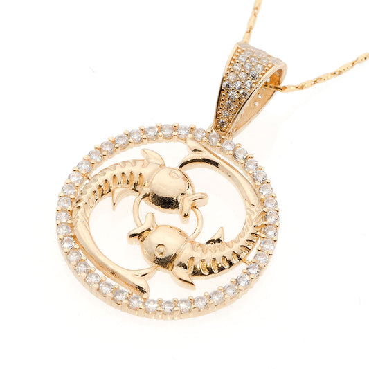 PIsces Zodiac Pendant | 14K Gold With Cz - Fantastic Jewelry NYC