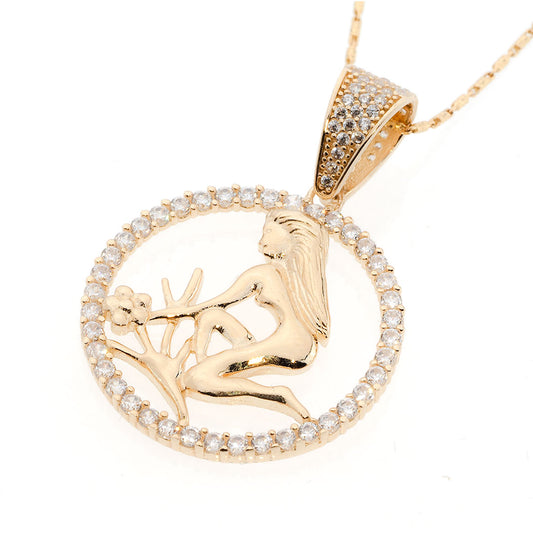 Virgo Zodiac Pendant | 14K Gold With Cz - Fantastic Jewelry NYC