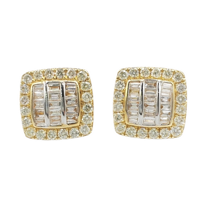 14k Yellow Gold Baguette Diamond Square Earrings #25529