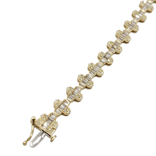 14k Baguette Diamond Clover Bracelet 3.55ct
