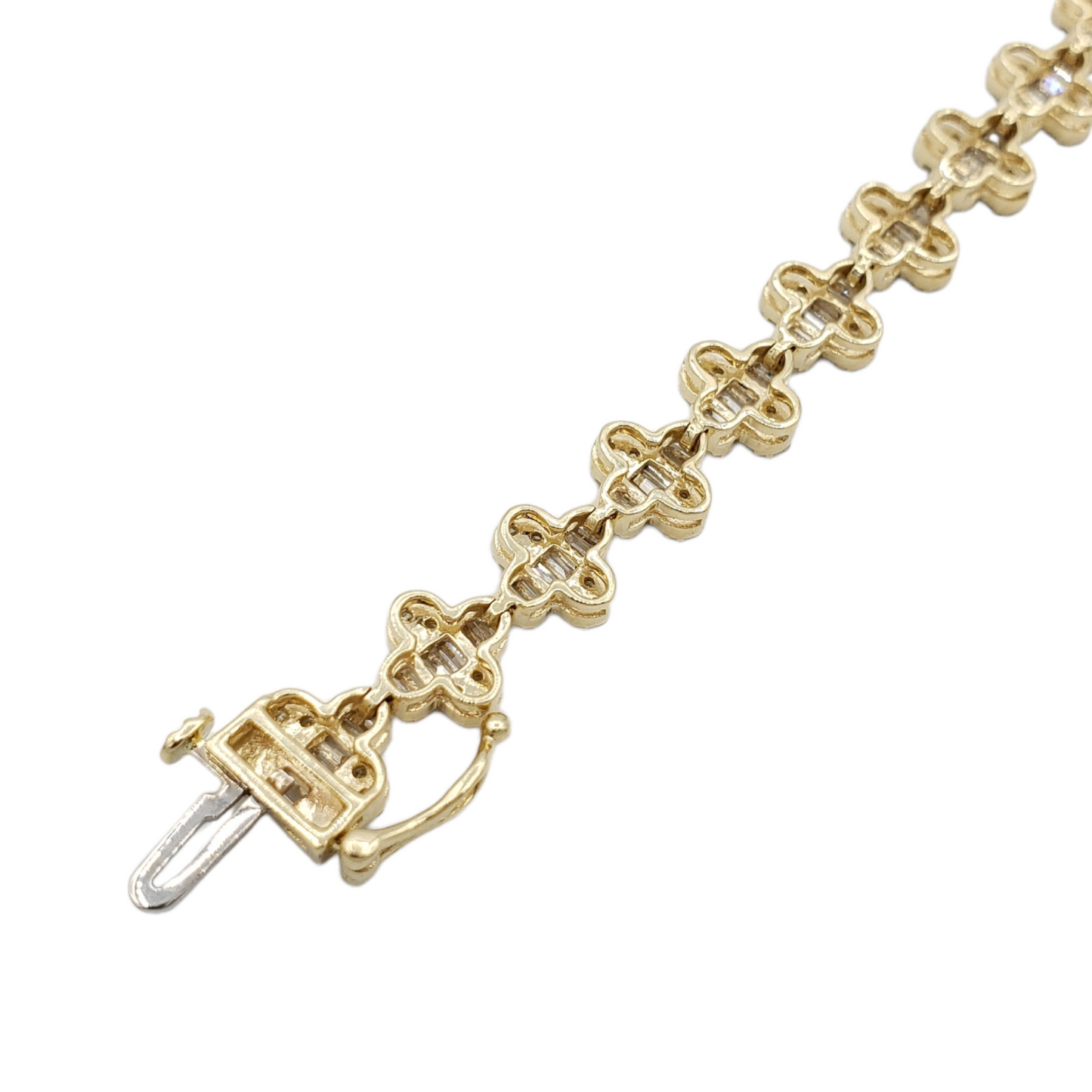 14k Baguette Diamond Clover Bracelet 3.55ct