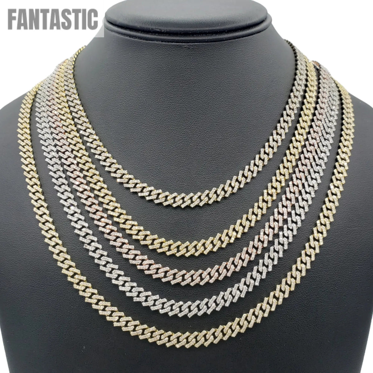 Cadena cubana Miami de oro 10K con diamantes naturales