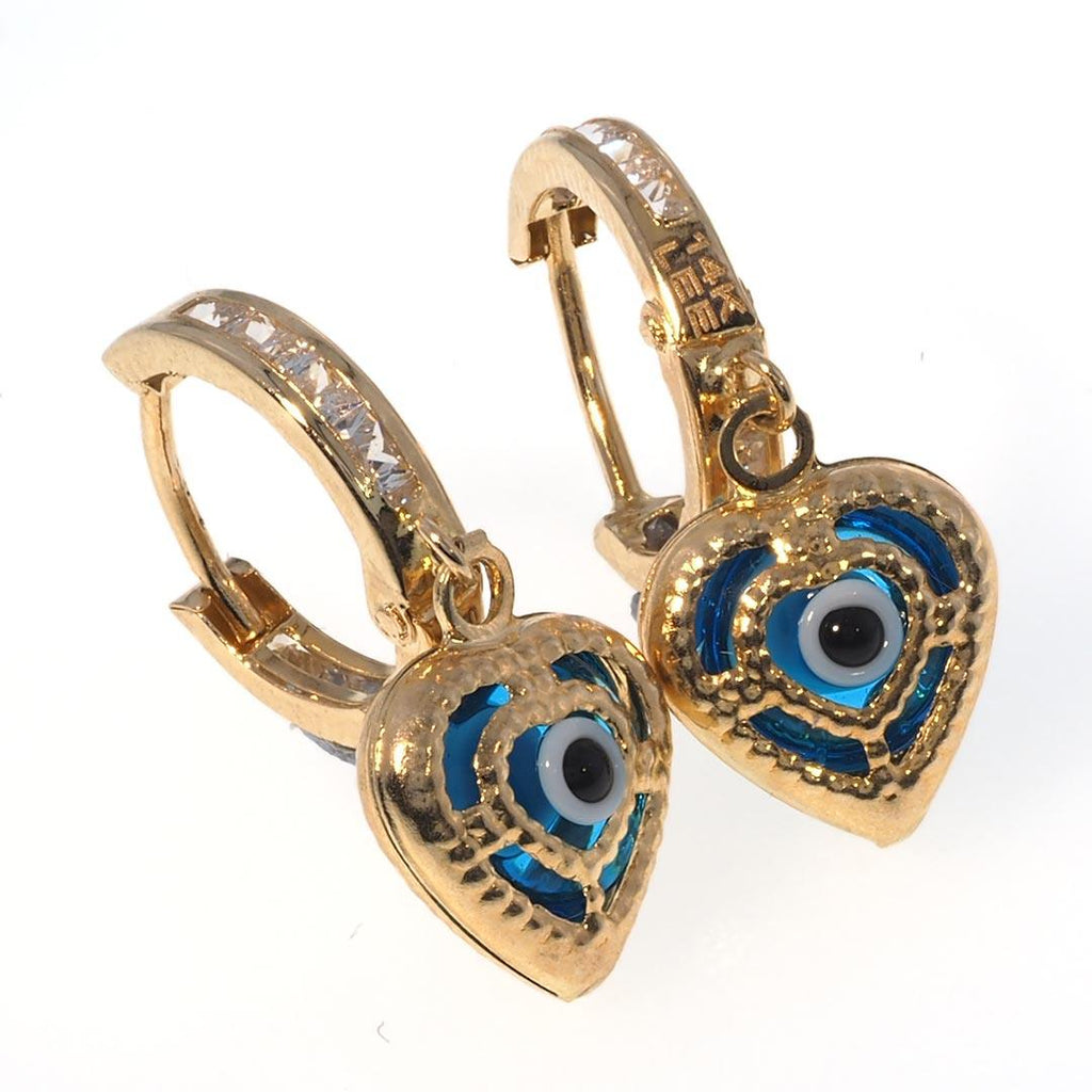 Evil Eye Drop Earrings in 14K Gold With CZ |