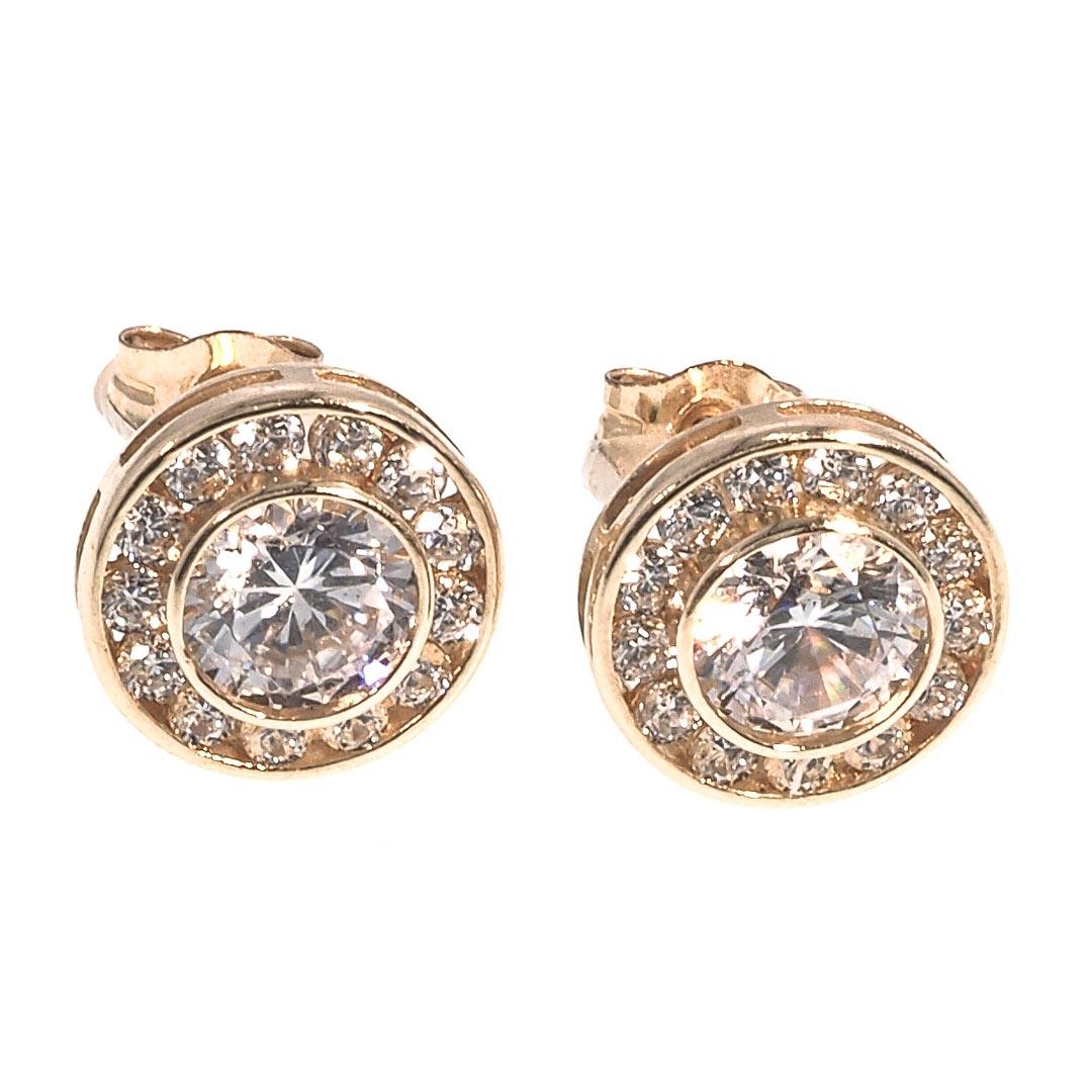 Cushion Square Micro Pave CZ Stud Earrings in 14K Gold