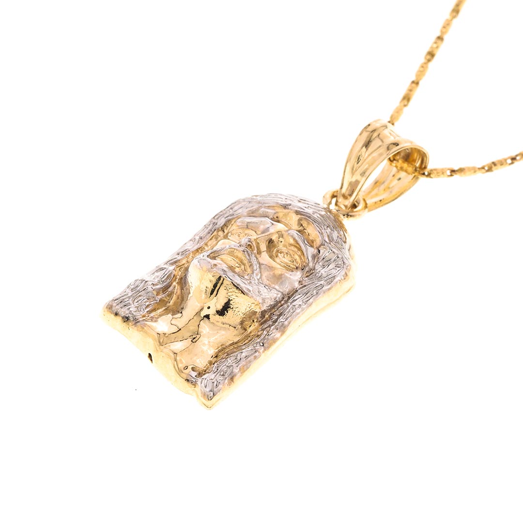 Jesus Face Two Tone Diamond Cut Pendant in 14K Gold Fantastic Jewelry NYC