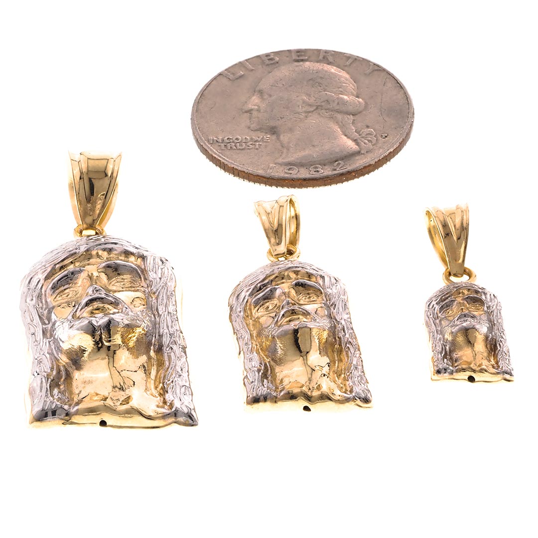 Jesus Face Two Tone Diamond Cut Pendant in 14K Gold Fantastic Jewelry NYC