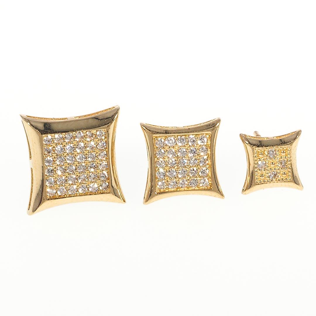 Mens Hip Hop Square Micro Pave Stud Earrings | 14K Gold With Cz