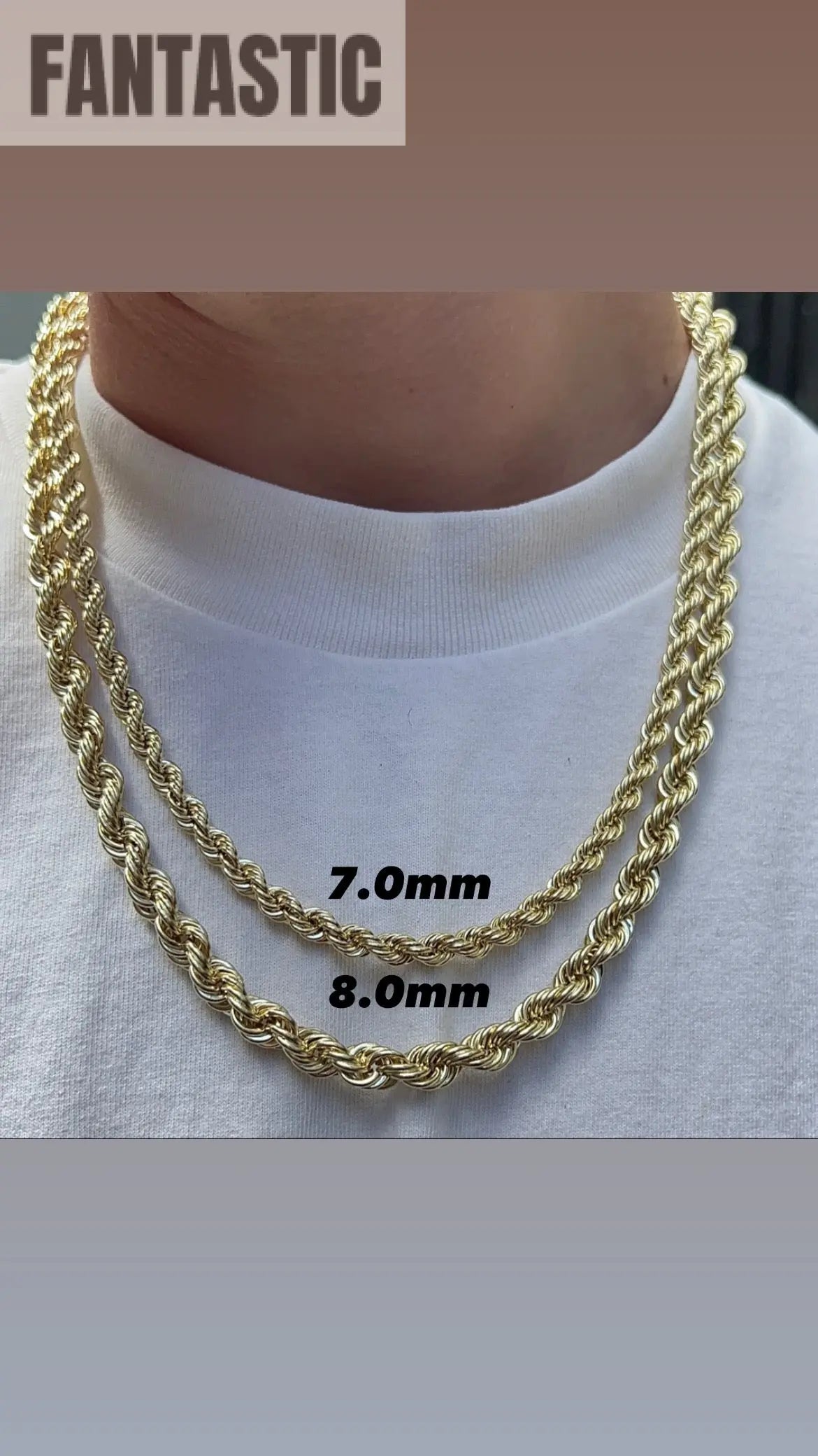 10K Gold Rope Chain (Hollow) - 2mm to 8mm Fantastic NYC