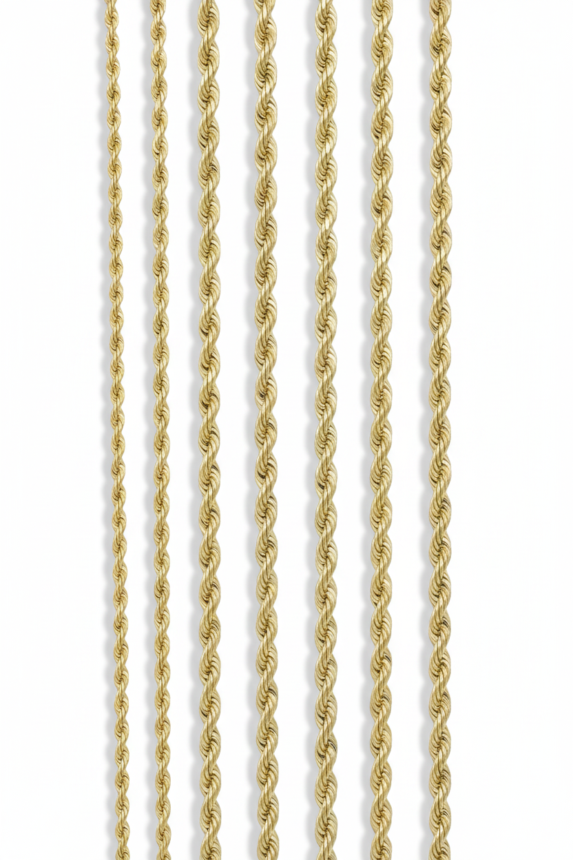 10K Real Gold Rope Chain, Hollow Yellow Gold
