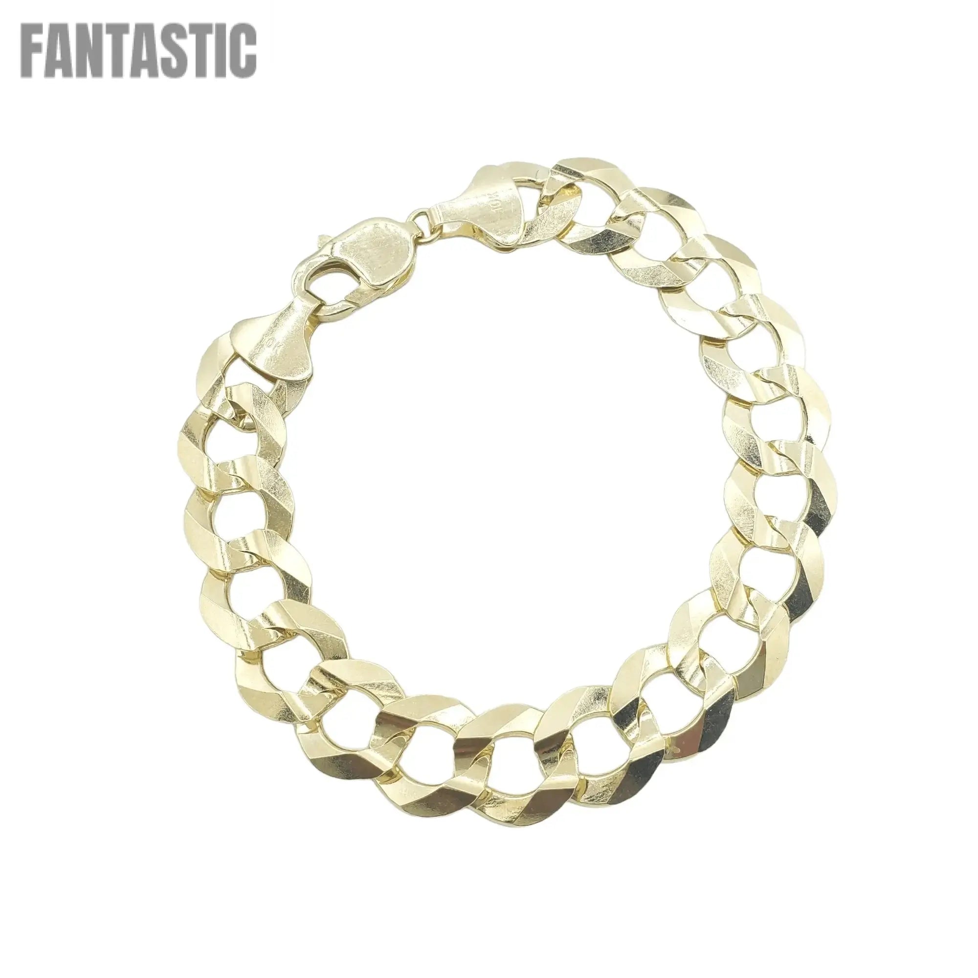 10K Yellow Gold- Solid Curb Cuban Bracelet - Fantastic Jewelry NYC LLC