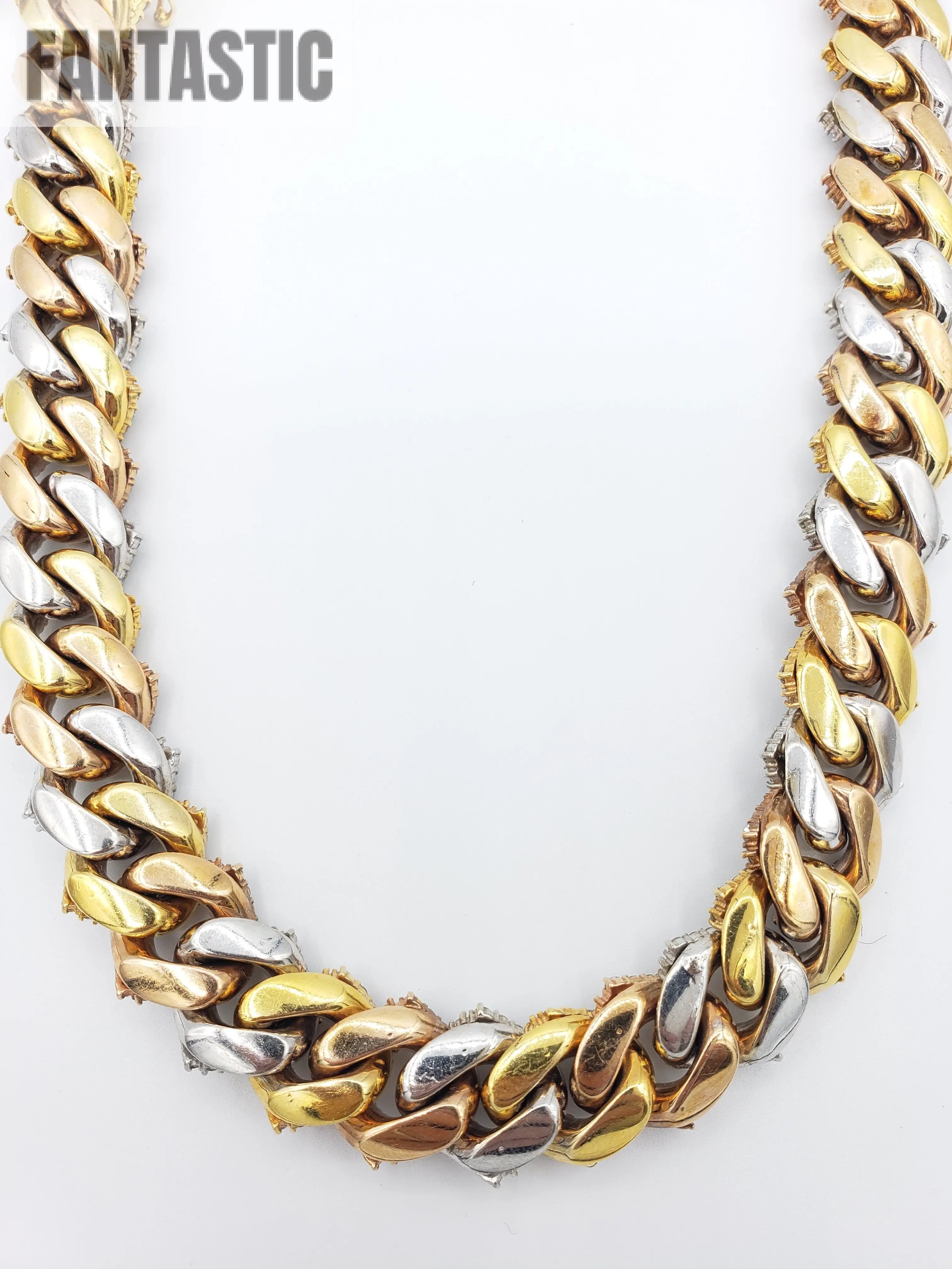 14K Gold- Diamond Miami Cuban Chain Tri-Color (331 Grams) Fantastic NYC