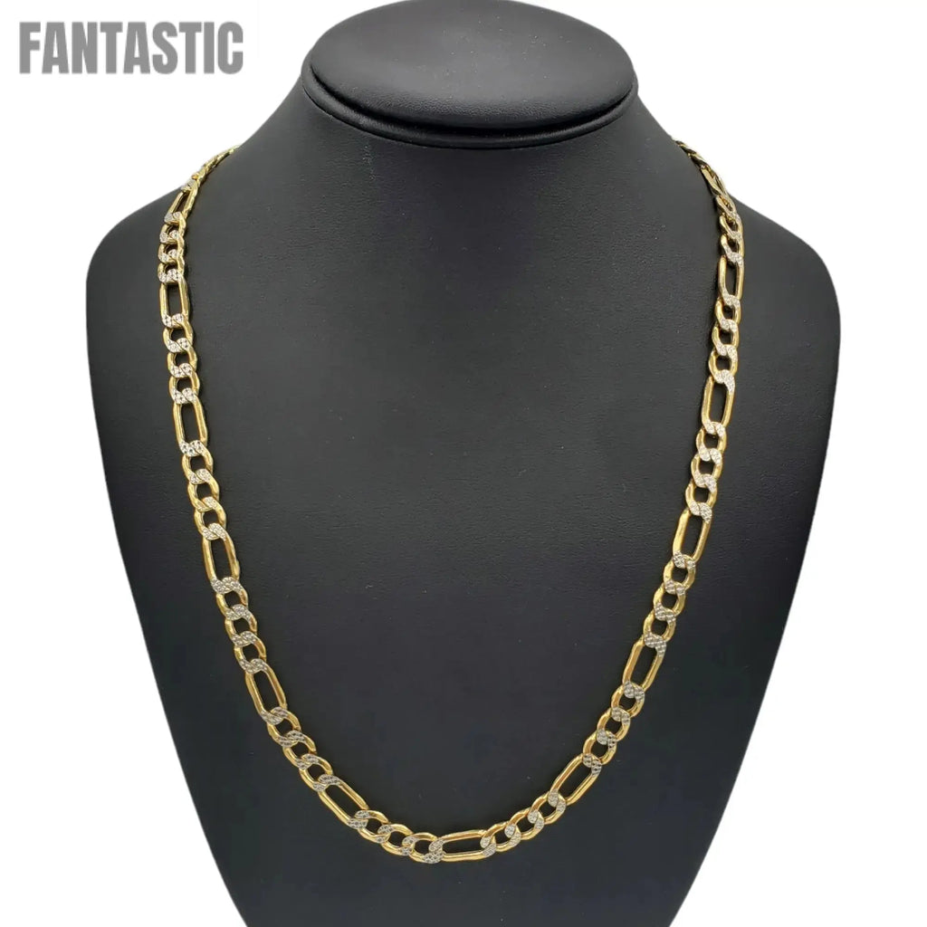 14K Gold- Hollow Figaro Diamond Cut (Pave) Chain - Fantastic Jewelry NYC LLC