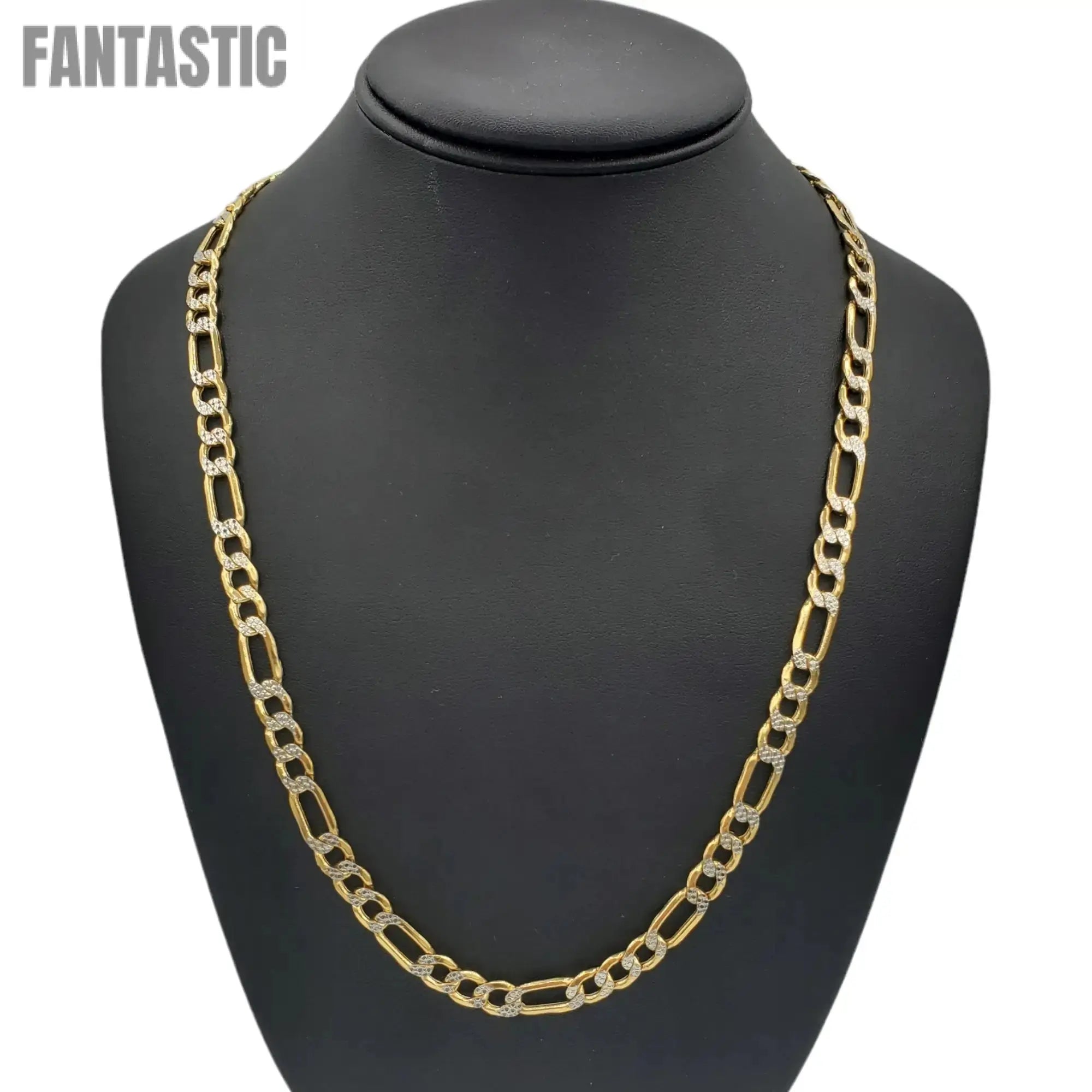 14K Gold- Hollow Figaro Diamond Cut (Pave) Chain - Fantastic Jewelry NYC LLC