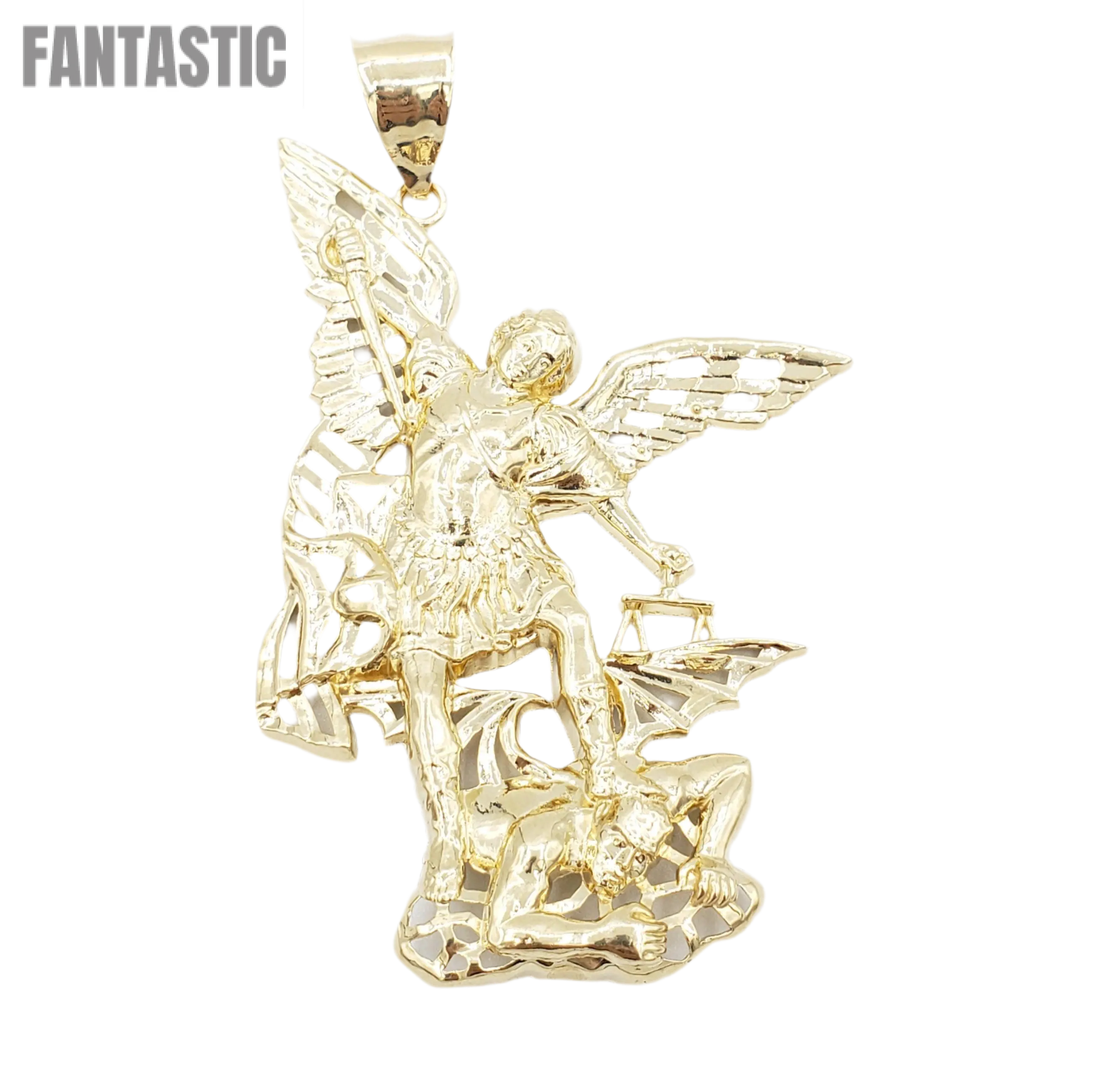 14K Gold- Saint Michael Slaying Demon Fantastic Jewelry NYC