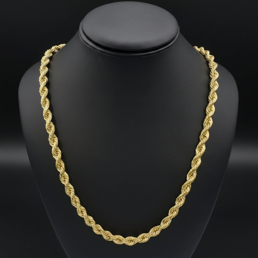 14K Hollow Gold Rope Chain — Italian Yellow Gold