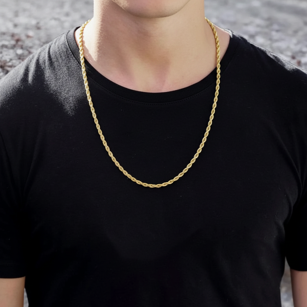14K Hollow Gold Rope Chain — Italian Yellow Gold