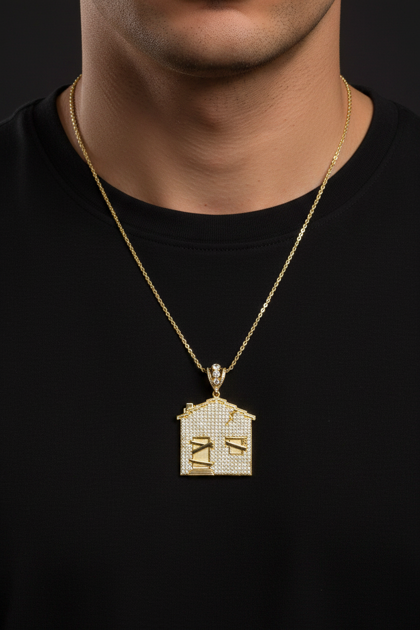 14K Gold- Trap House Pendant