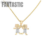 14K Gold Two Girls Pendant Necklace for Girls Fantastic Jewelry NYC