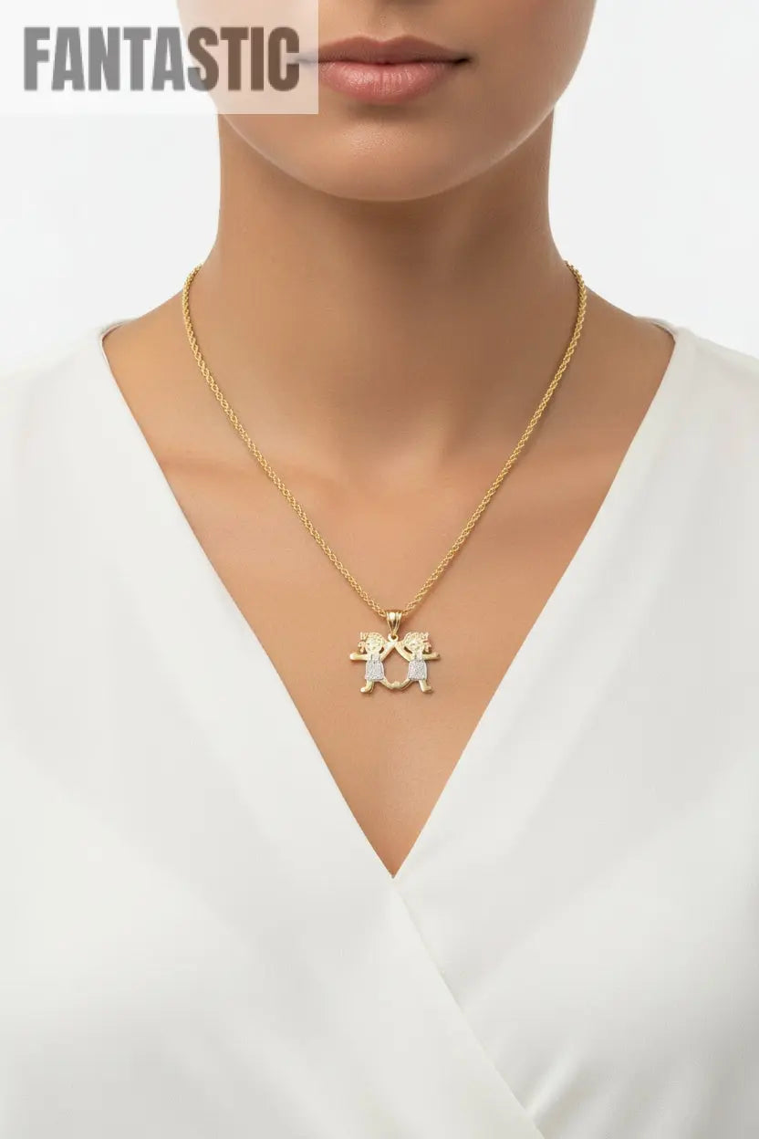 TWO GIRLS PENDANT NECKLACE | 14K GOLD Fantastic Jewelry NYC