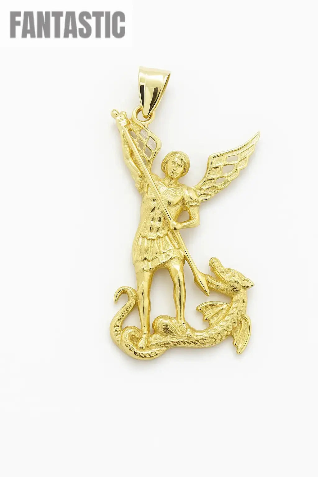 14K Real Gold Saint Michael Pendant – Slaying the Dragon, Defending the Light - Fantastic Jewelry NYC LLC
