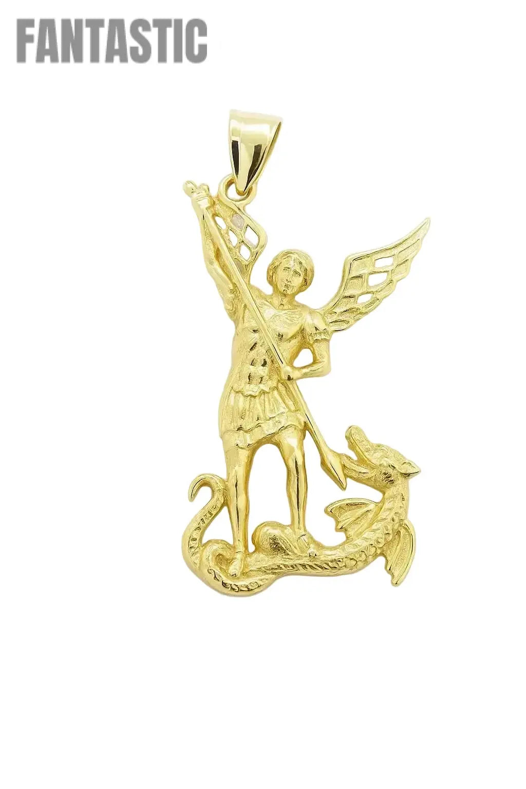 14K Real Gold Saint Michael Pendant – Slaying the Dragon, Defending the Light - Fantastic Jewelry NYC LLC
