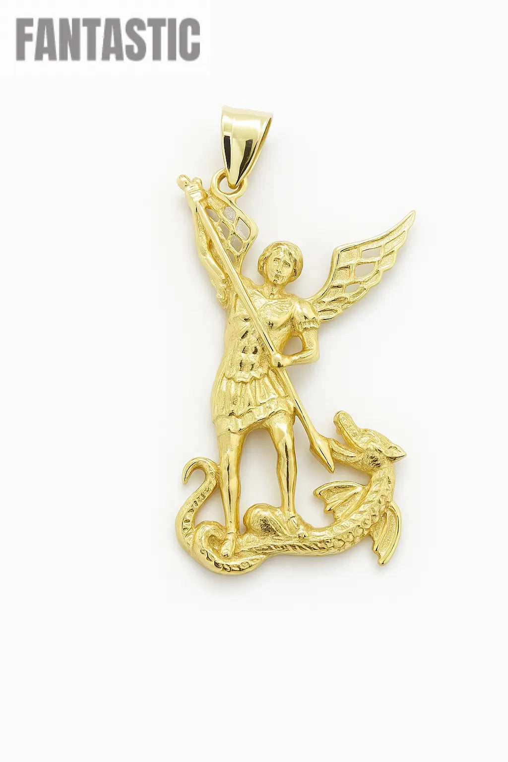 14K Real Gold Saint Michael Pendant – Slaying the Dragon, Defending the Light - Fantastic Jewelry NYC LLC