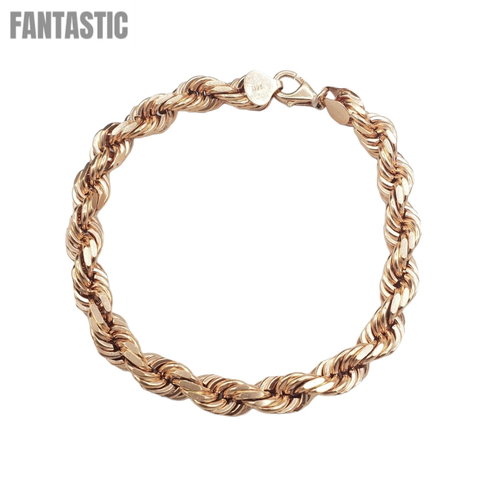 14K Rose Gold - Solid Rope Bracelet Fantastic NYC