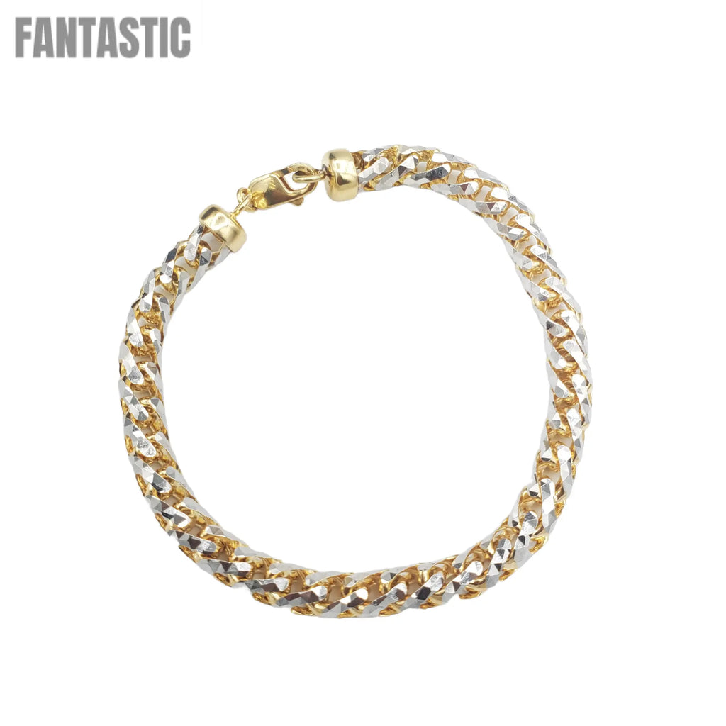 14K Solid Yellow Gold (Pave) Diamond Cut- Franco Bracelet Fantastic NYC