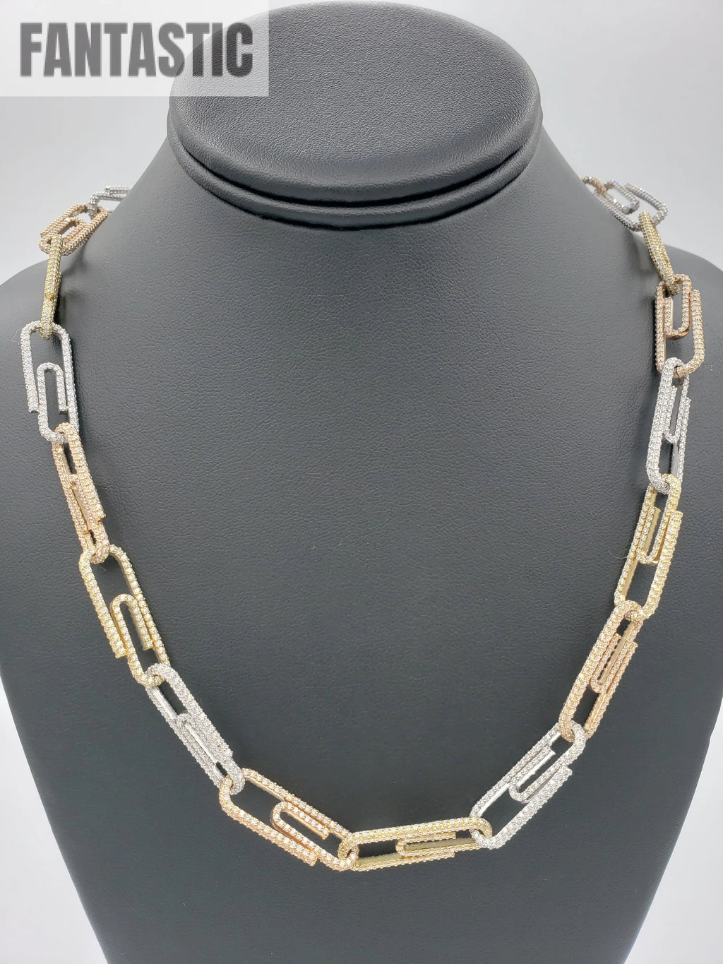 14K Tri-Color Gold- Diamond Paperclip Chain 73.5 Grams Fantastic NYC