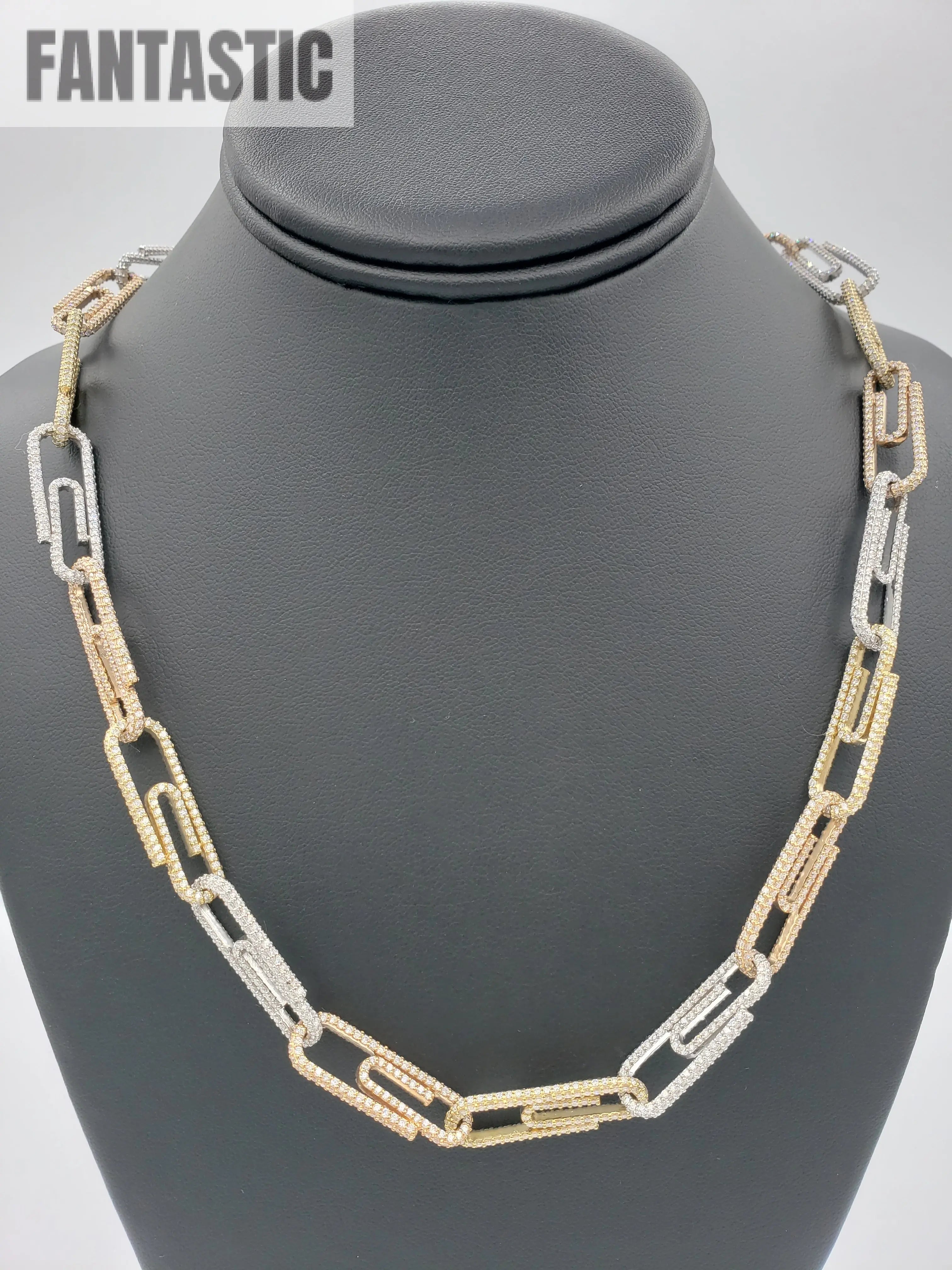 14K Tri-Color Gold- Diamond Paperclip Chain 73.5 Grams Fantastic NYC