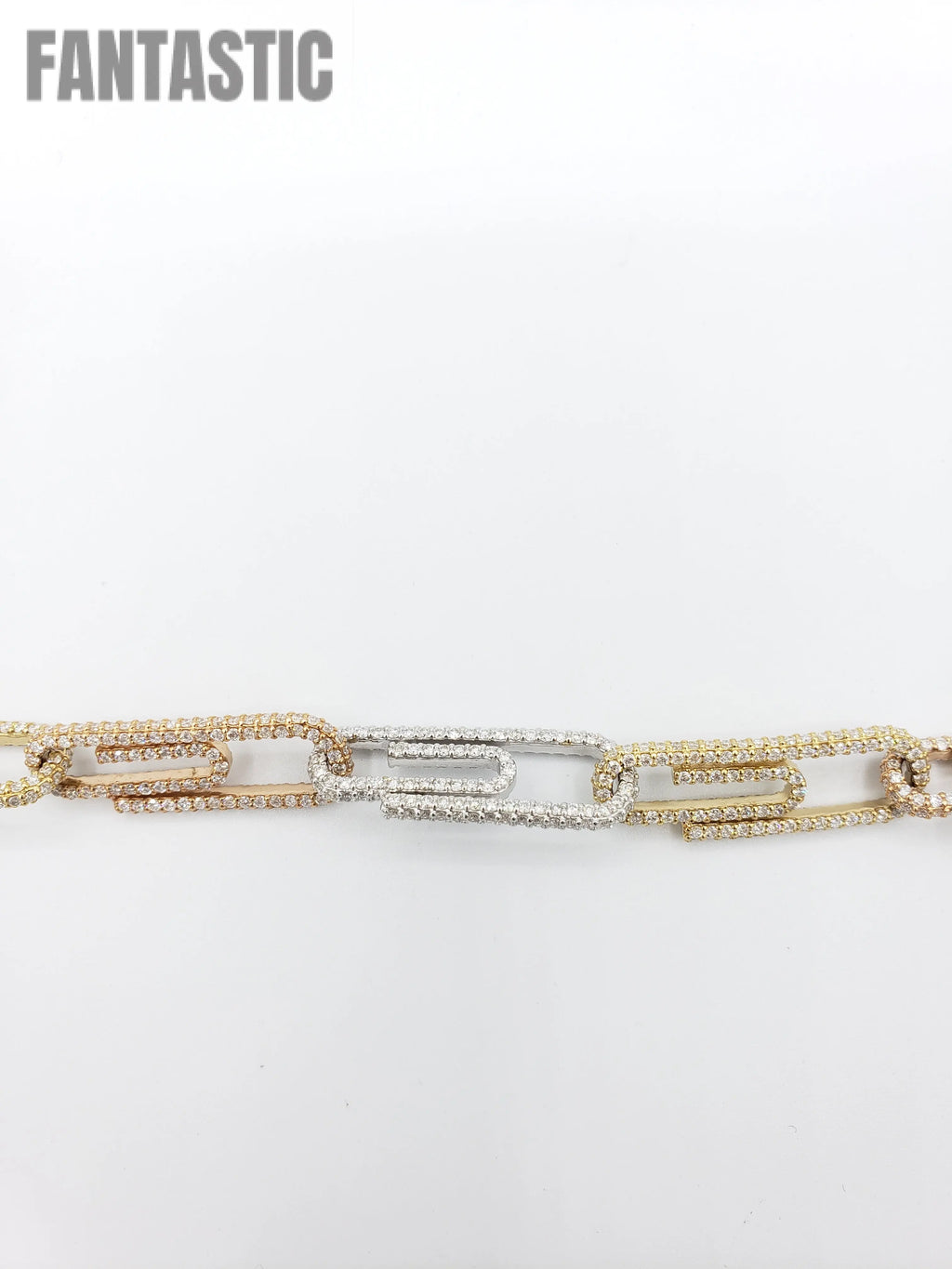 14K Tri-Color Gold- Diamond Paperclip Chain 73.5 Grams Fantastic NYC