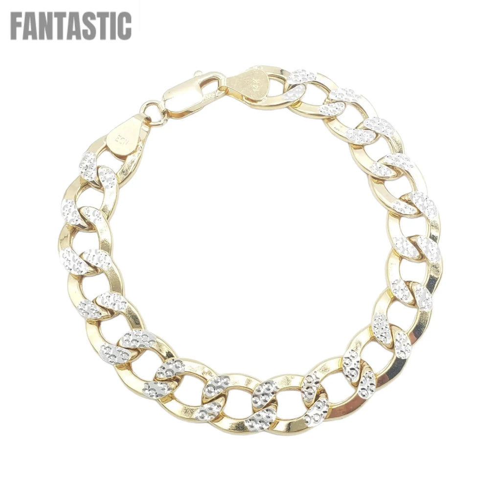 14K Yellow Gold Diamond Cut (Pave) - Hollow Curb Cuban Bracelet Fantastic NYC