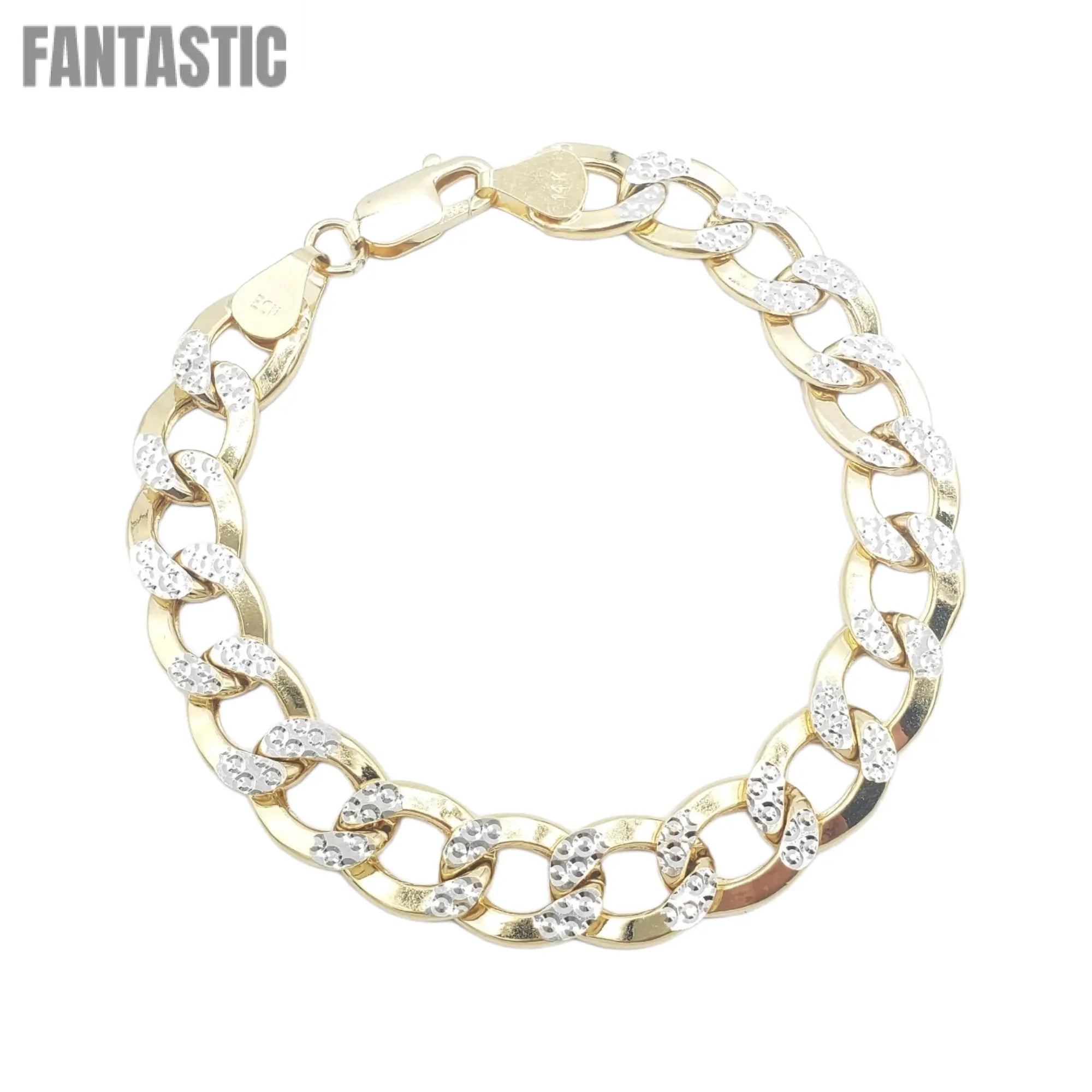 14K Yellow Gold Diamond Cut (Pave) - Hollow Curb Cuban Bracelet Fantastic NYC