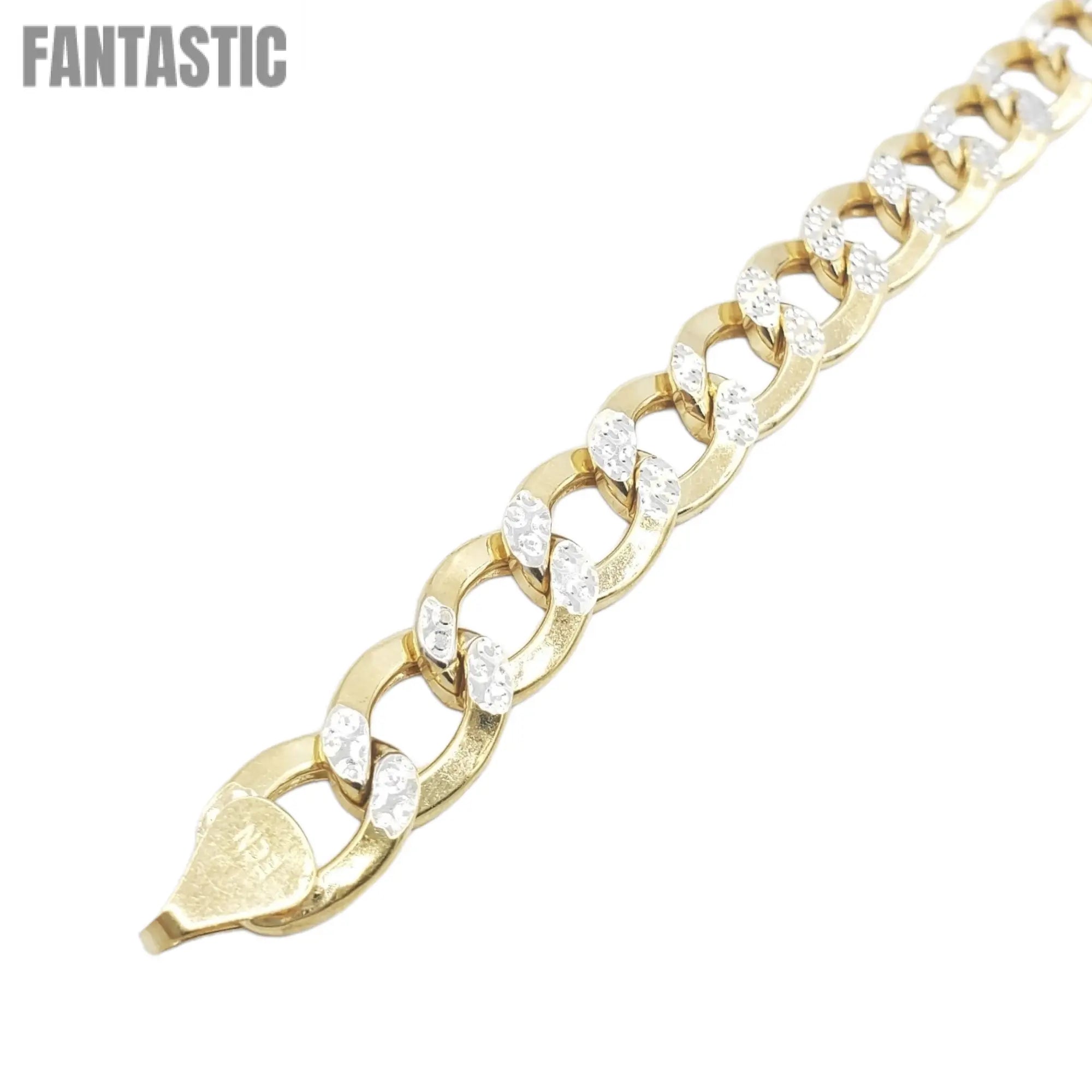 14K Yellow Gold Diamond Cut (Pave) - Hollow Curb Cuban Bracelet Fantastic NYC
