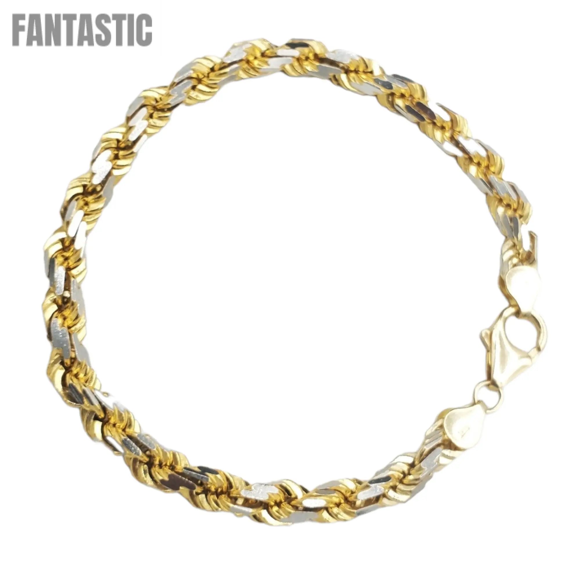 14K Yellow Gold Diamond Cut (Pave)- Solid Rope Bracelet Fantastic NYC