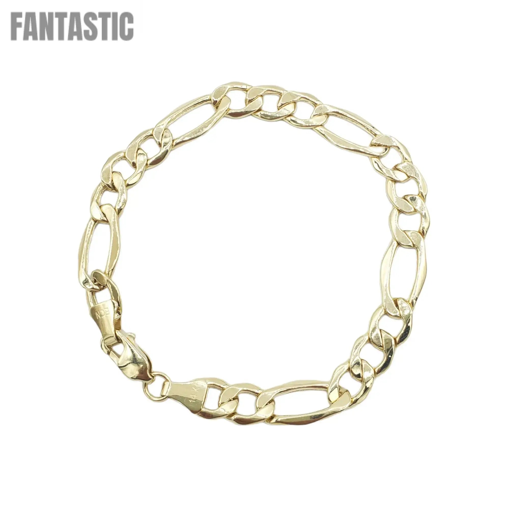 14K Yellow Gold - Hollow Figaro Bracelet - Fantastic Jewelry NYC LLC