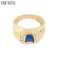 14K Gold Rectangular Synthetic Blue Sapphire Ring