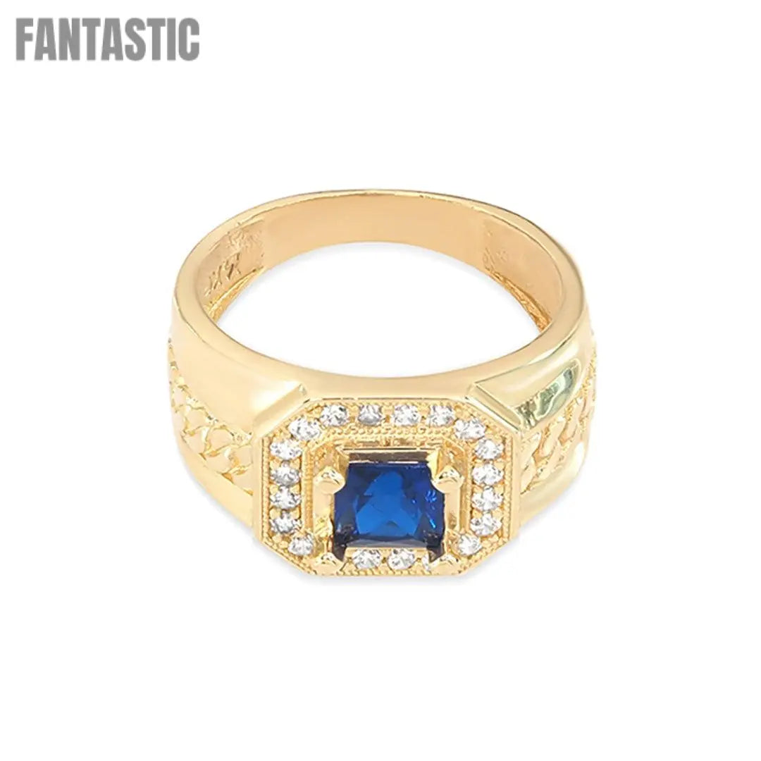 14K gold Rectangular Synthetic Blue Sapphire ring
