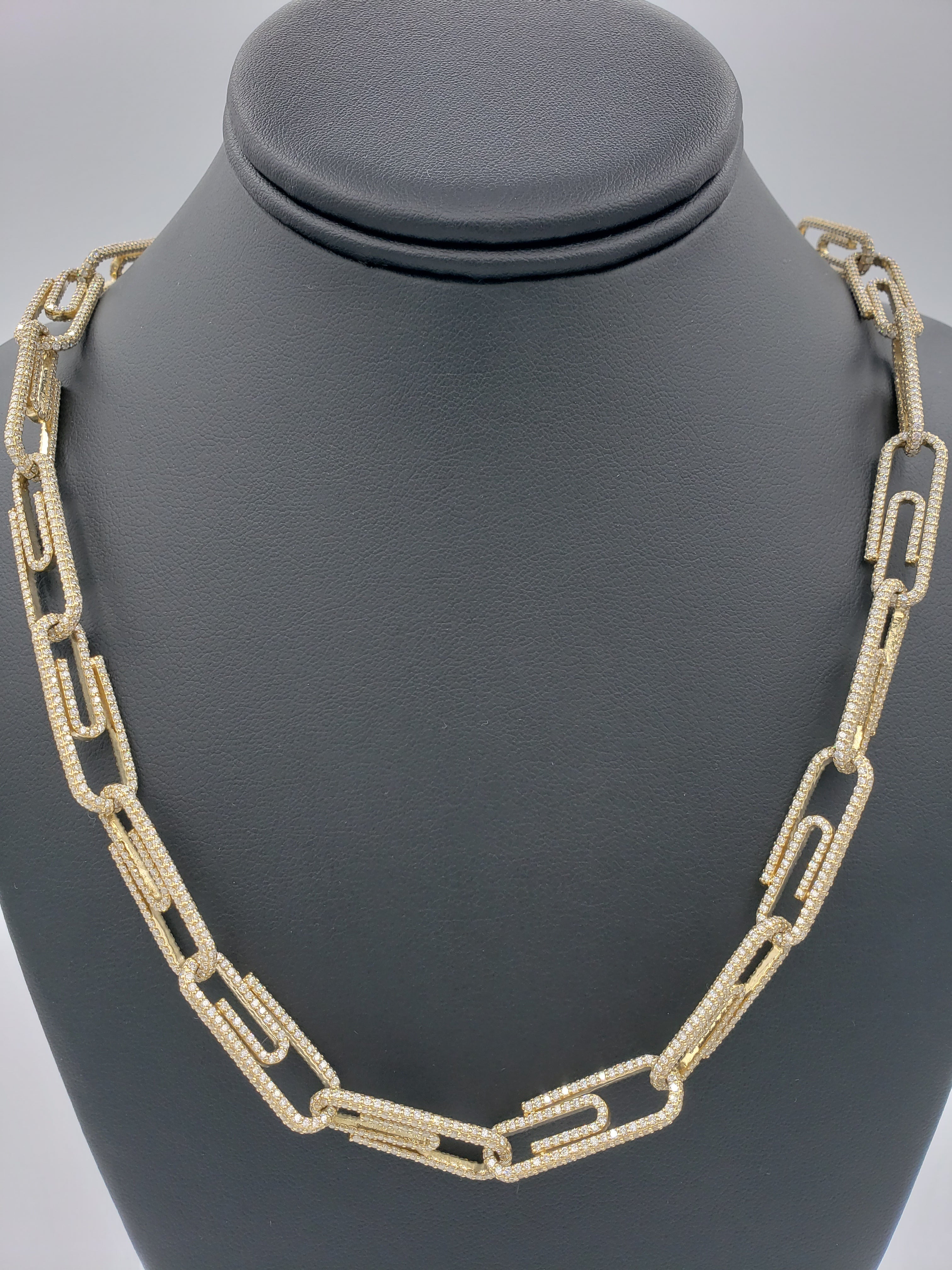 14K Yellow Gold- Diamond Paperclip Chain 73.5 Grams Fantastic NYC