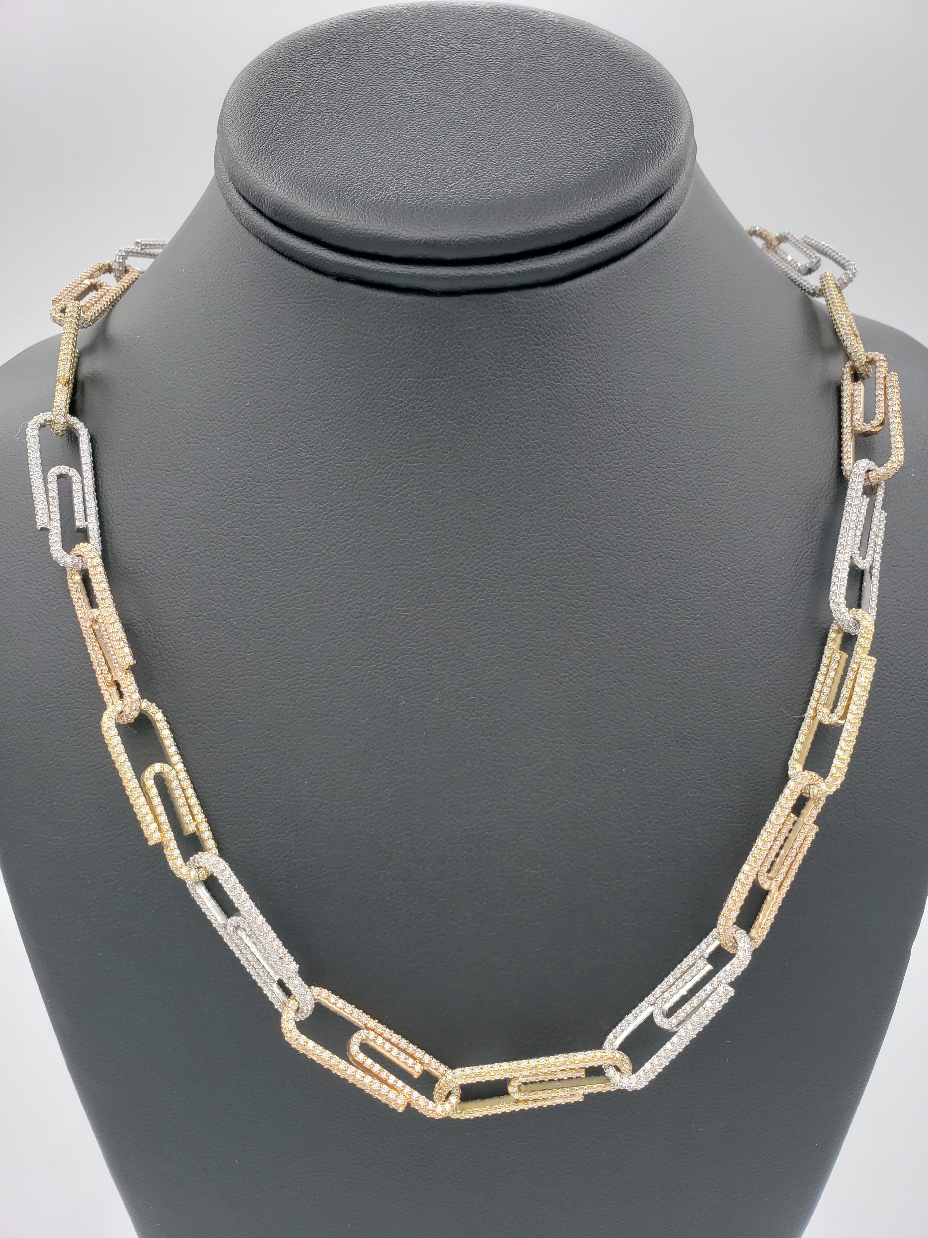 14K Tri-Color Gold- Diamond Paperclip Chain 73.5 Grams Fantastic NYC