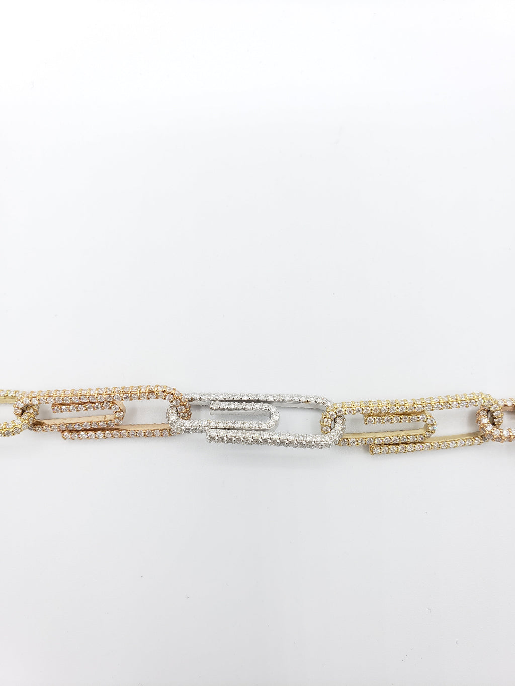 14K Tri-Color Gold- Diamond Paperclip Chain 73.5 Grams Fantastic NYC